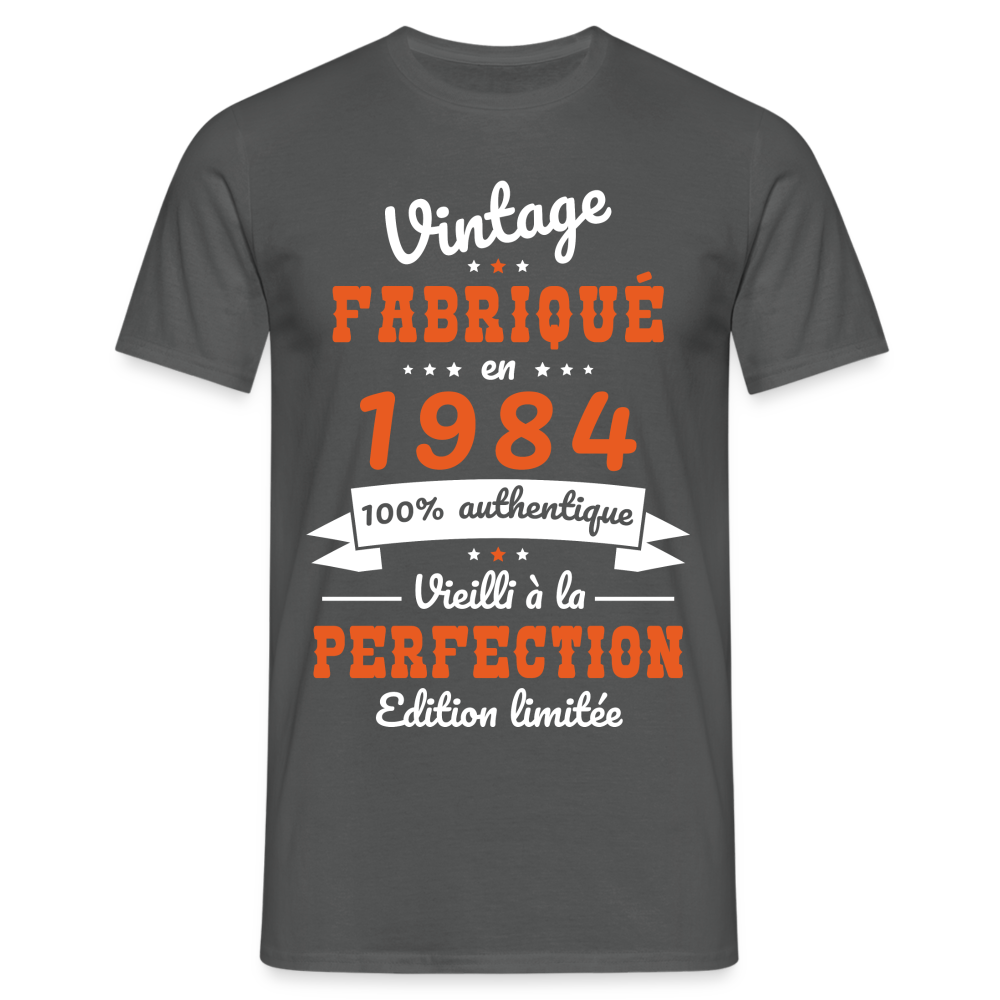 T-shirt Homme - Anniversaire 40 Ans - Vintage Fabriqué en 1984 - charbon