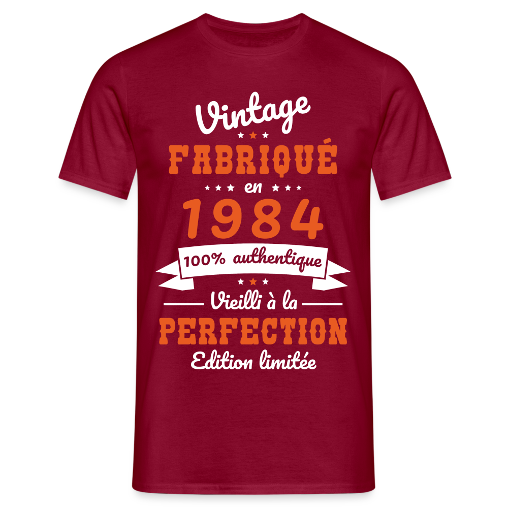 T-shirt Homme - Anniversaire 40 Ans - Vintage Fabriqué en 1984 - rouge brique