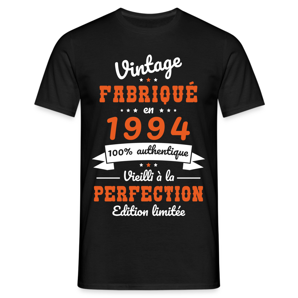 T-shirt Homme - Anniversaire 30 Ans - Vintage Fabriqué en 1994 - noir