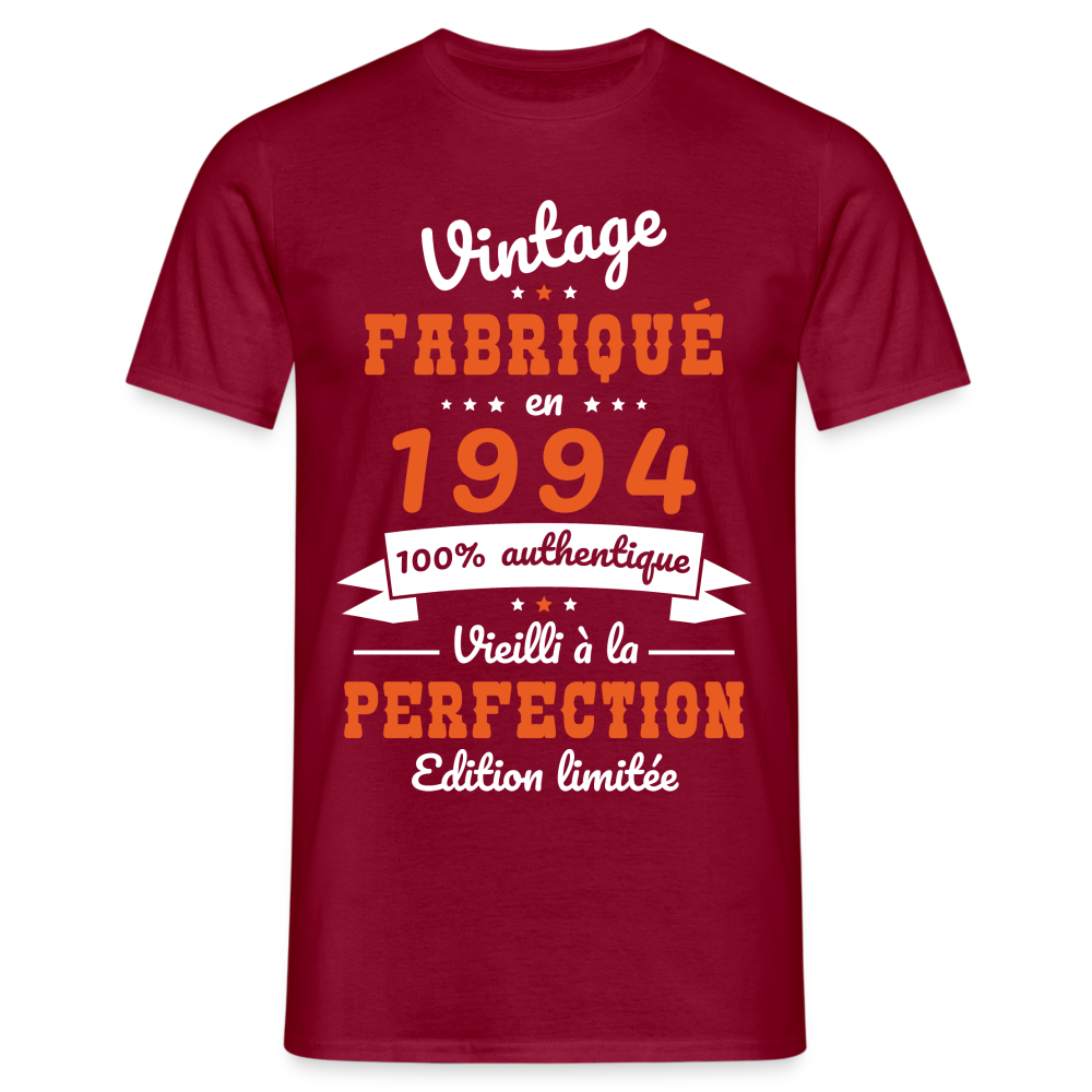 T-shirt Homme - Anniversaire 30 Ans - Vintage Fabriqué en 1994 - rouge brique