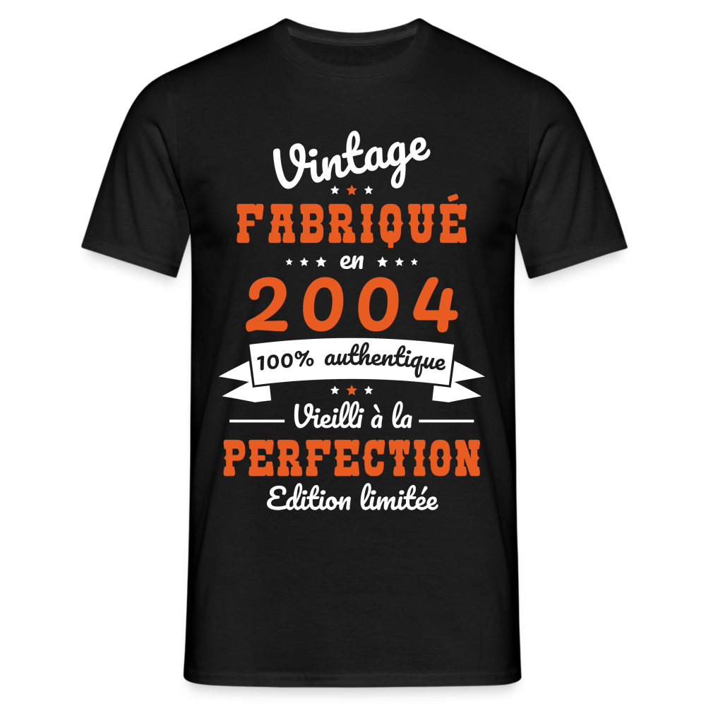 T-shirt Homme - Anniversaire 20 Ans - Vintage Fabriqué en 2004 - noir