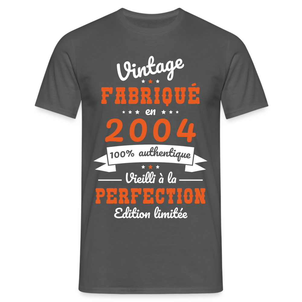 T-shirt Homme - Anniversaire 20 Ans - Vintage Fabriqué en 2004 - charbon