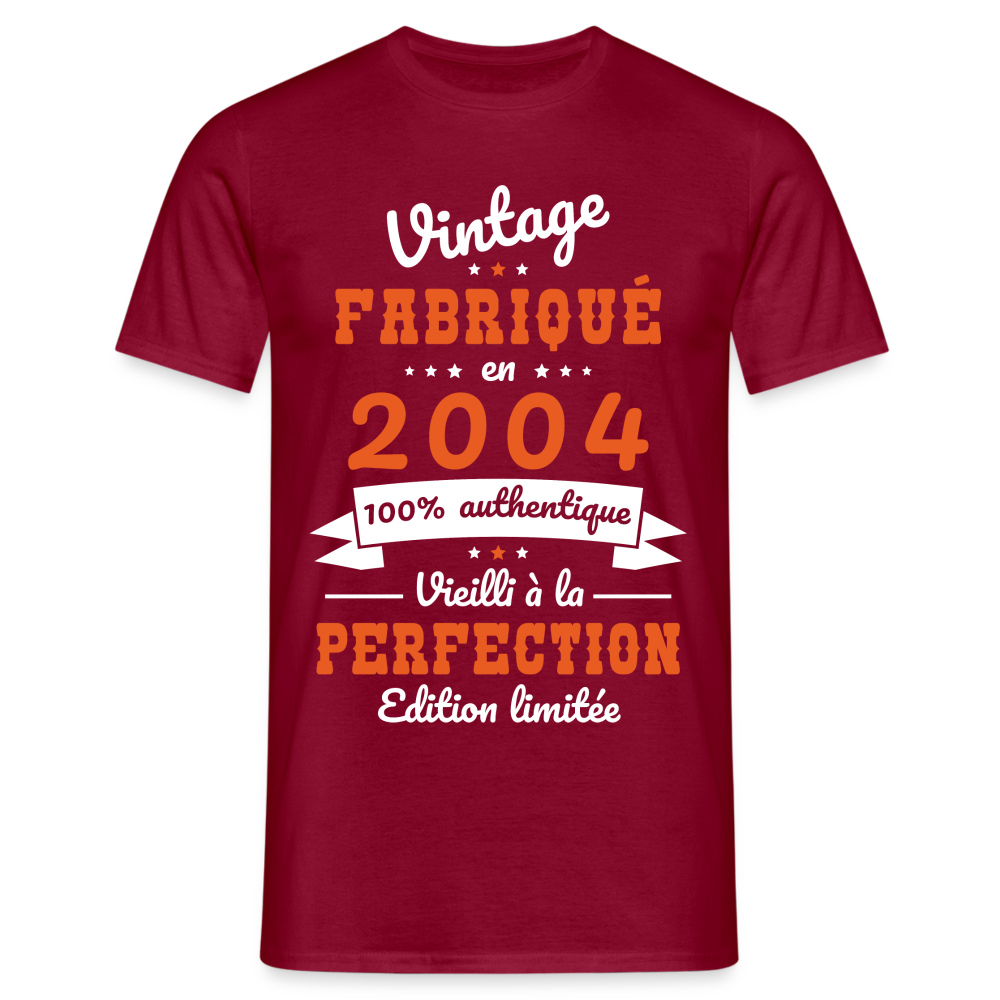 T-shirt Homme - Anniversaire 20 Ans - Vintage Fabriqué en 2004 - rouge brique