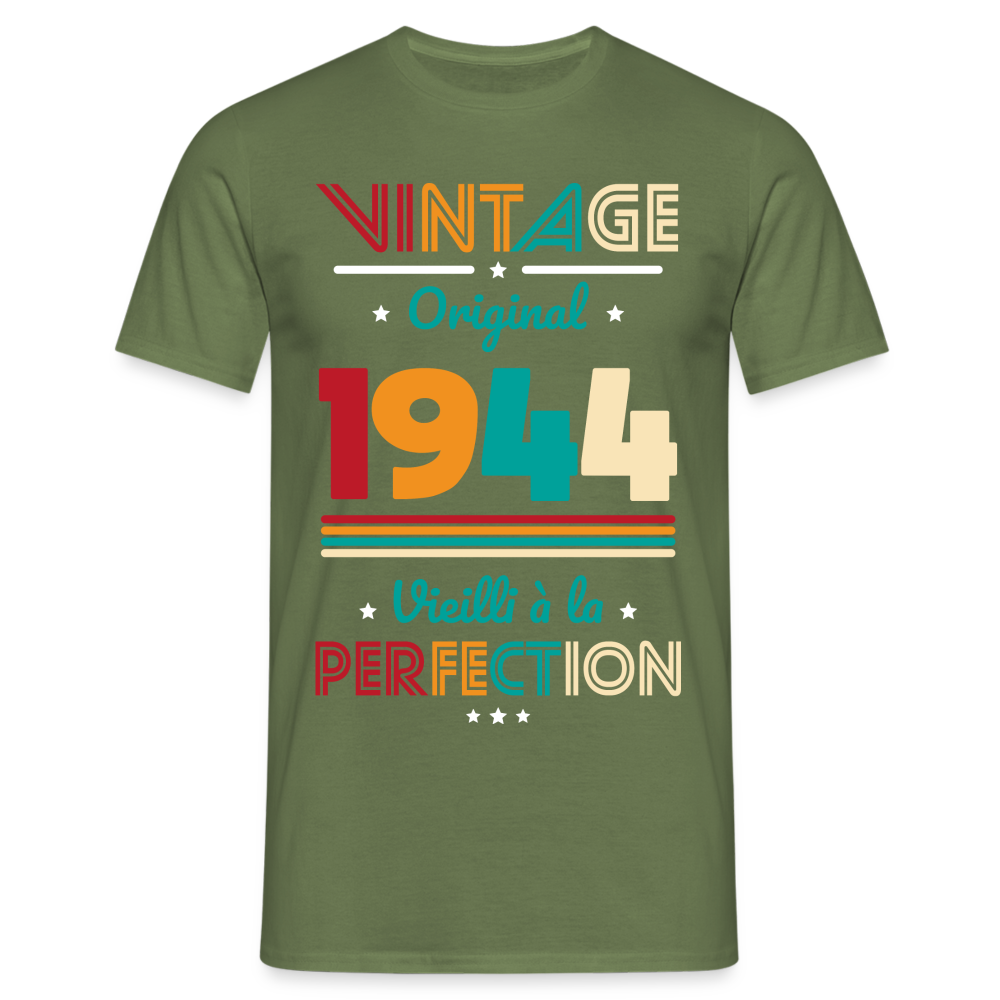 T-shirt Homme - Anniversaire 80 Ans - Vintage Original 1944 - vert militaire