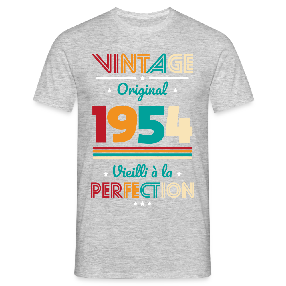 T-shirt Homme - Anniversaire 70 Ans - Vintage Original 1954 - gris chiné