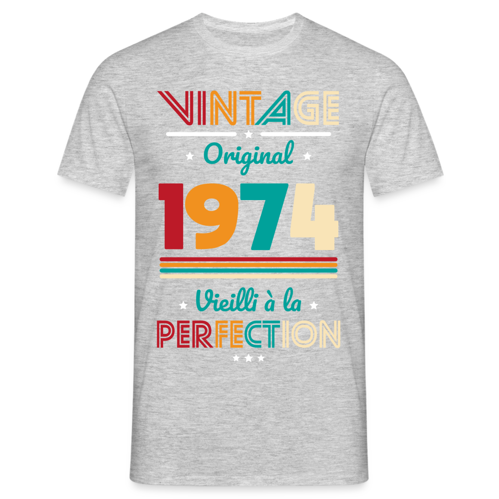 T-shirt Homme - Anniversaire 50 Ans - Vintage Original 1974 - gris chiné