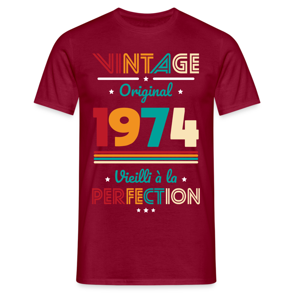 T-shirt Homme - Anniversaire 50 Ans - Vintage Original 1974 - rouge brique