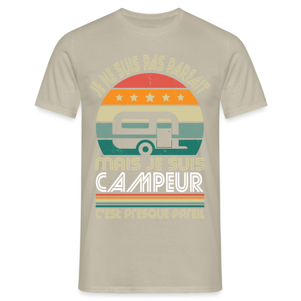 T-shirt Homme - Je ne suis pas parfait mais je suis Campeur - beige sable