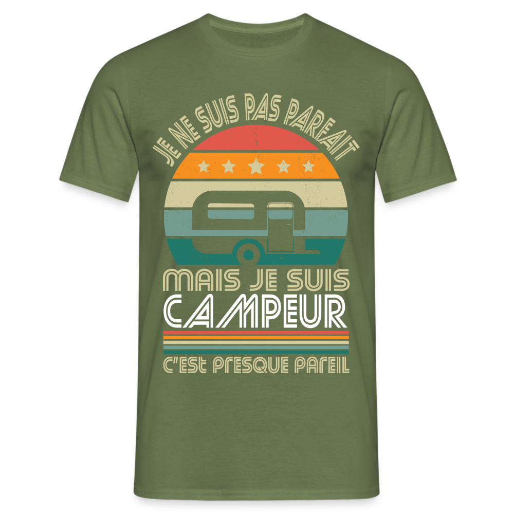 T-shirt Homme - Je ne suis pas parfait mais je suis Campeur - vert militaire