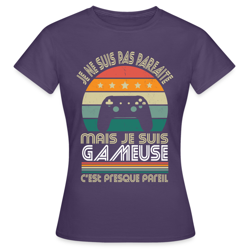 T-shirt Femme - Je ne suis pas parfaite mais je suis Gameuse - violet foncé