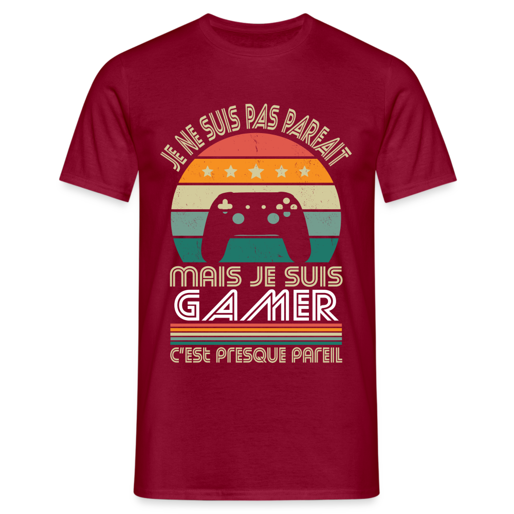 T-shirt Homme - Je ne suis pas parfait mais je suis Gamer - rouge brique