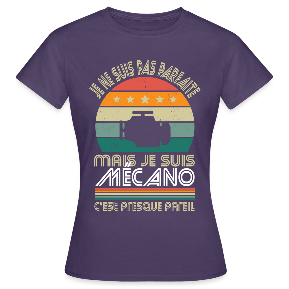 T-shirt Femme - Je ne suis pas parfaite mais je suis Mécano - violet foncé