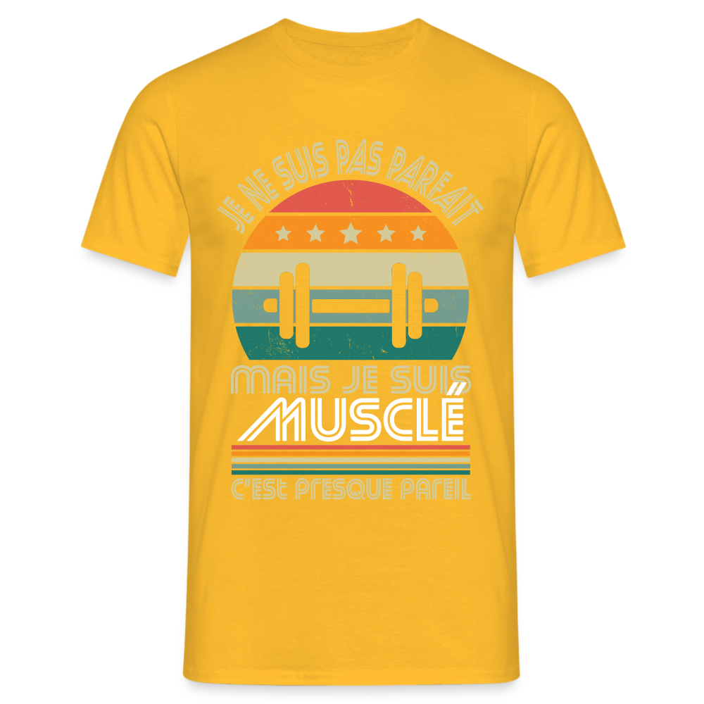 T-shirt Homme - Je ne suis pas parfait mais je suis Musclé - jaune