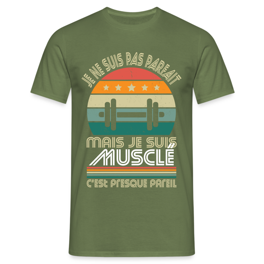 T-shirt Homme - Je ne suis pas parfait mais je suis Musclé - vert militaire