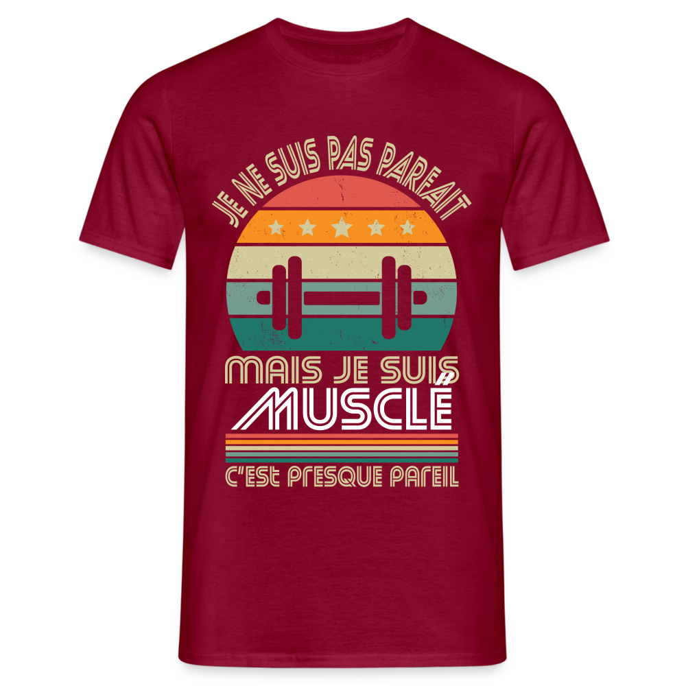 T-shirt Homme - Je ne suis pas parfait mais je suis Musclé - rouge brique