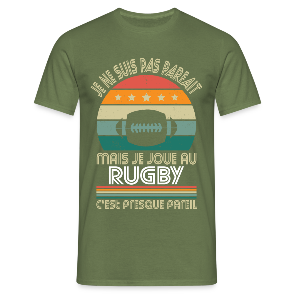 T-shirt Homme - Je ne suis pas parfait mais je joue au Rugby - vert militaire