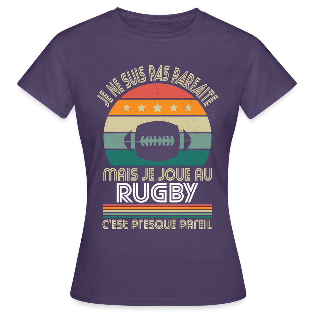 T-shirt Femme - Je ne suis pas parfaite mais je joue au Rugby - violet foncé