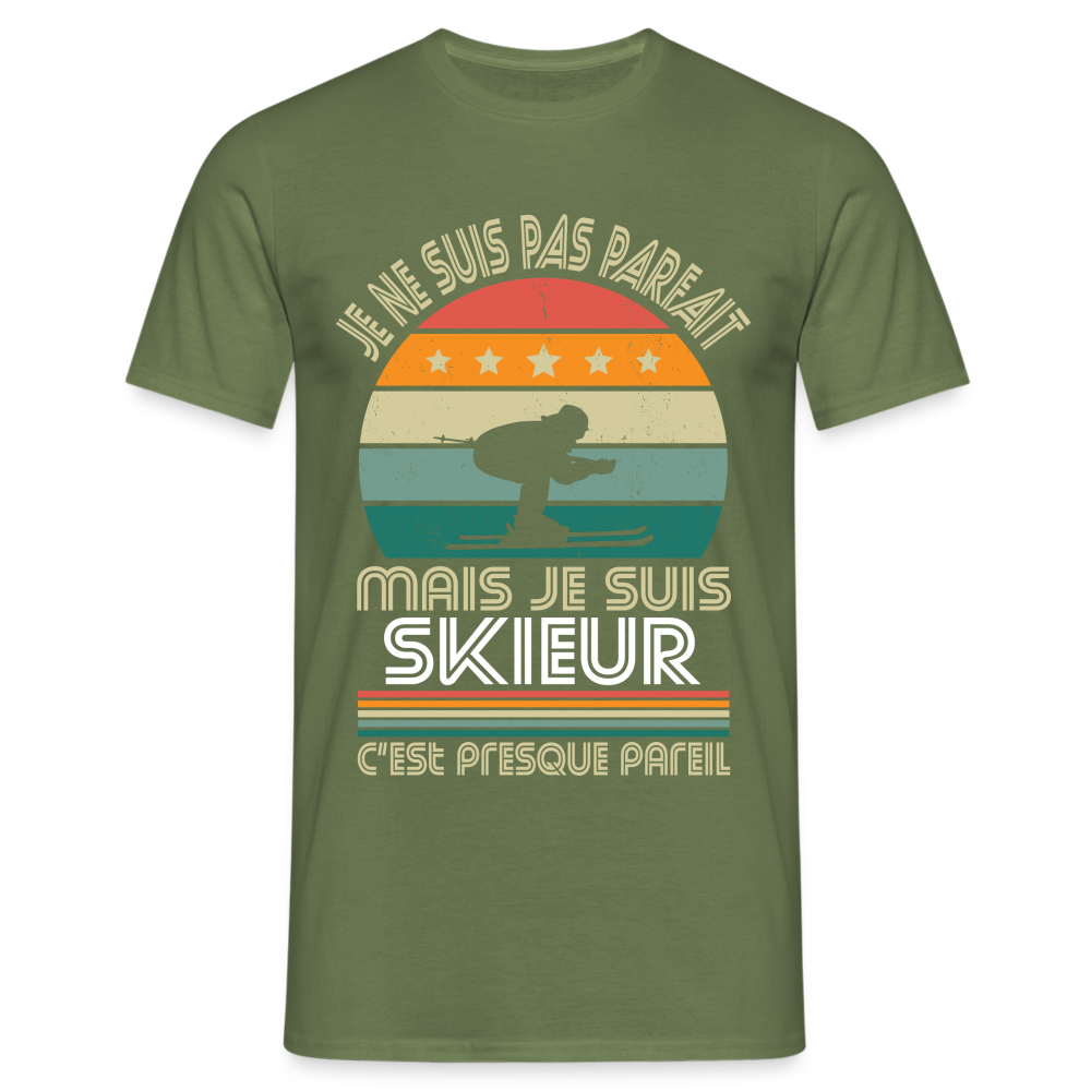 T-shirt Homme - Je ne suis pas parfait mais je suis Skieur - vert militaire