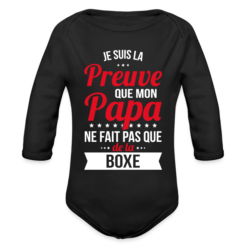 Body Bébé bio manches longues - Mon Papa Ne Fait Pas Que De La Boxe - noir