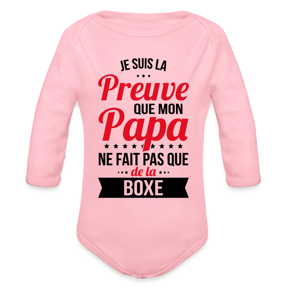 Body Bébé bio manches longues - Mon Papa Ne Fait Pas Que De La Boxe - rose clair