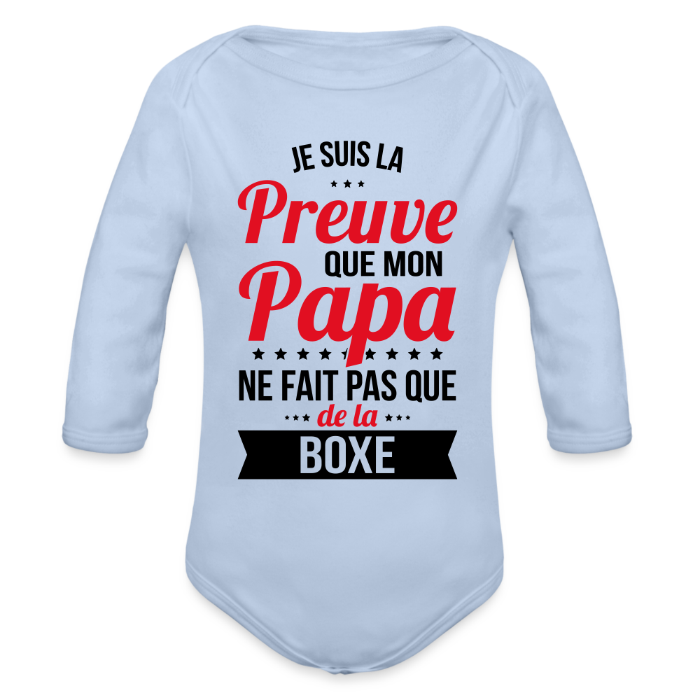 Body Bébé bio manches longues - Mon Papa Ne Fait Pas Que De La Boxe - ciel