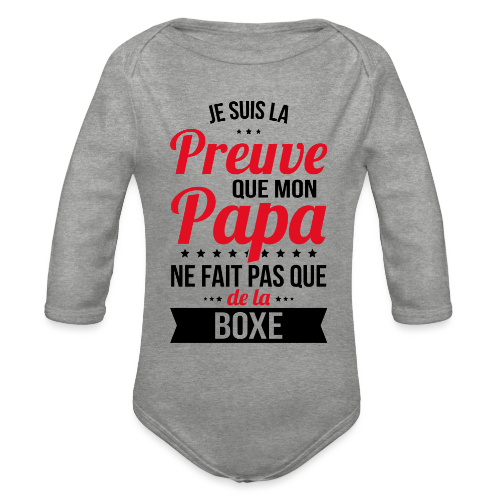 Body Bébé bio manches longues - Mon Papa Ne Fait Pas Que De La Boxe - gris chiné