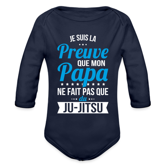 Body Bébé bio manches longues - Mon Papa Ne Fait Pas Que Du Ju-Jitsu - marine foncé