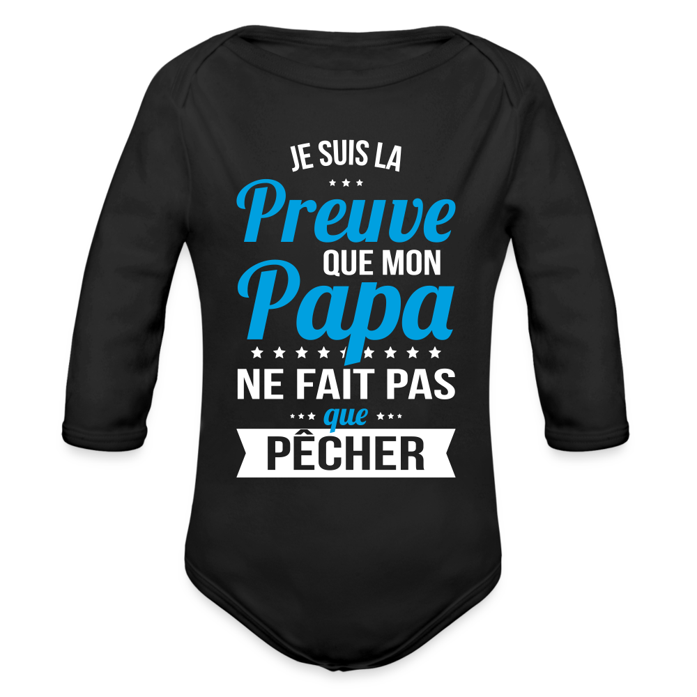 Body Bébé bio manches longues - Mon Papa Ne Fait Pas Que Pêcher - noir