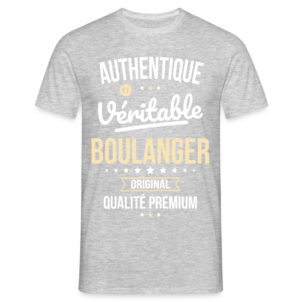 T-shirt Homme - Authentique et véritable Boulanger - gris chiné