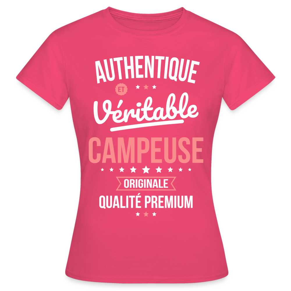 T-shirt Femme - Authentique et véritable Campeuse - rose azalée