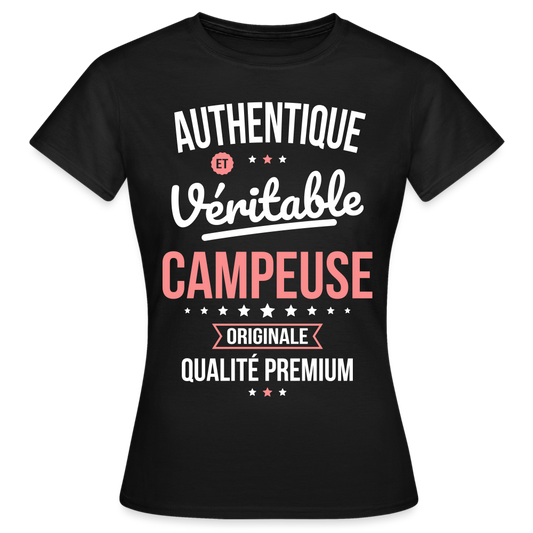 T-shirt Femme - Authentique et véritable Campeuse - noir