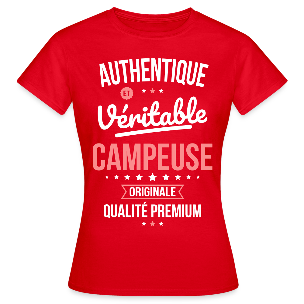 T-shirt Femme - Authentique et véritable Campeuse - rouge