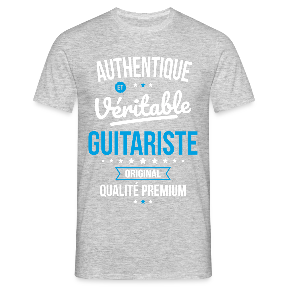 T-shirt Homme - Authentique et véritable Guitariste - gris chiné