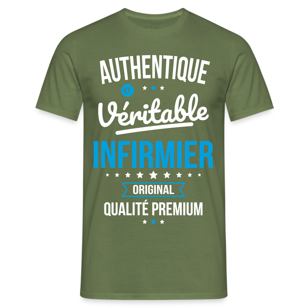 T-shirt Homme - Authentique et véritable Infirmier - vert militaire