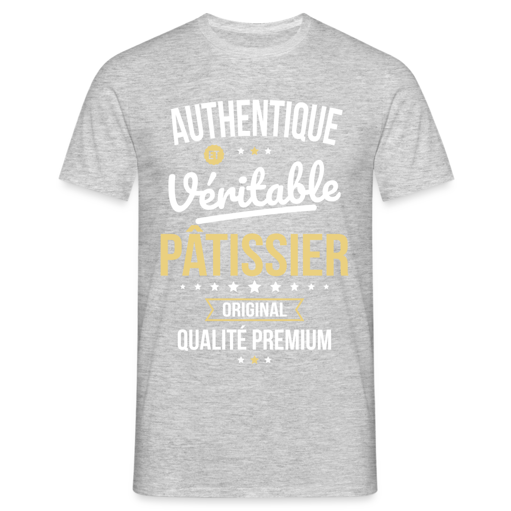 T-shirt Homme - Authentique et véritable Pâtissier - gris chiné