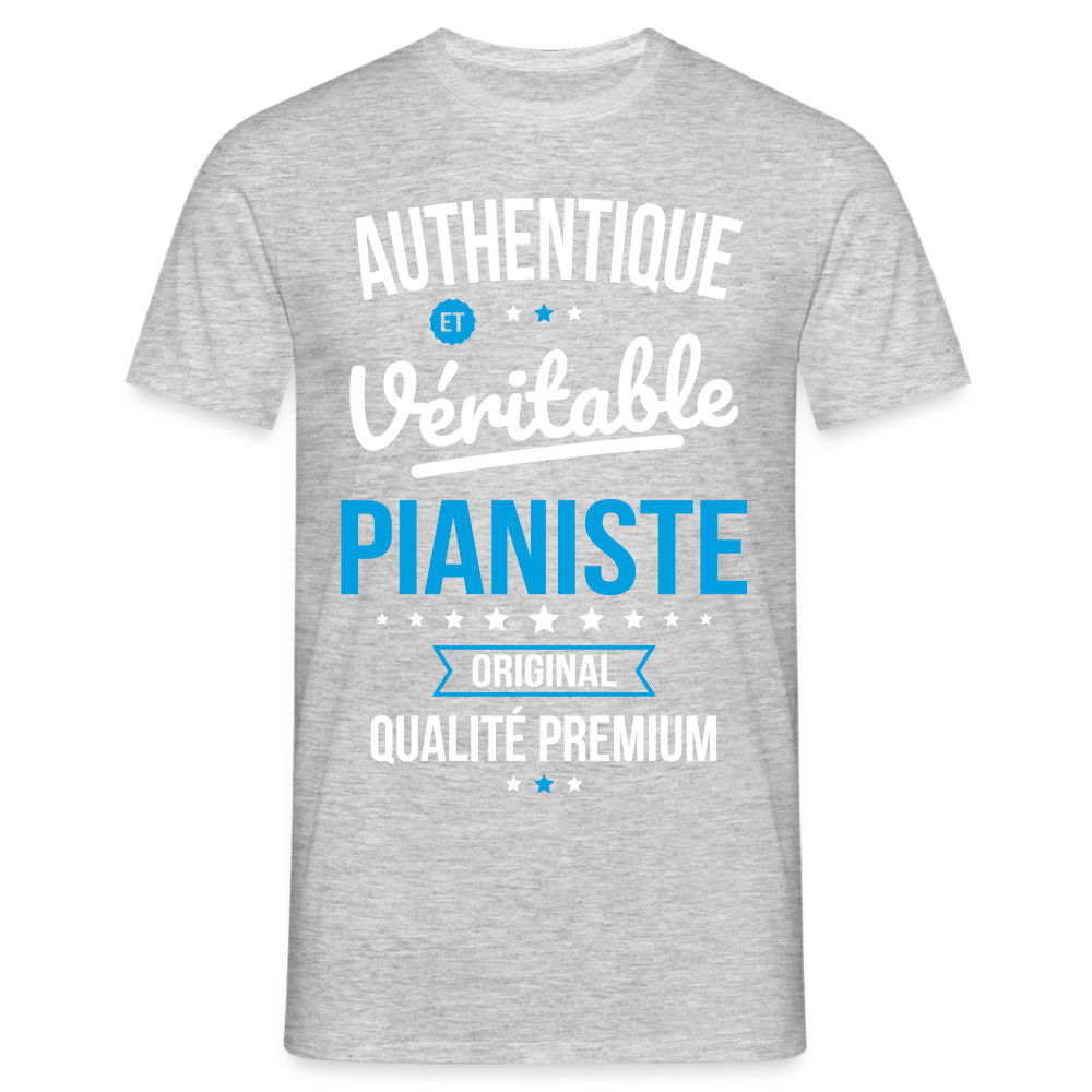 T-shirt Homme - Authentique et véritable Pianiste - gris chiné