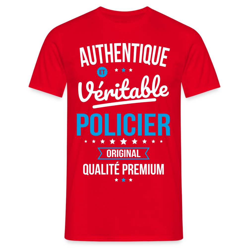 T-shirt Homme - Authentique et véritable Policier - rouge