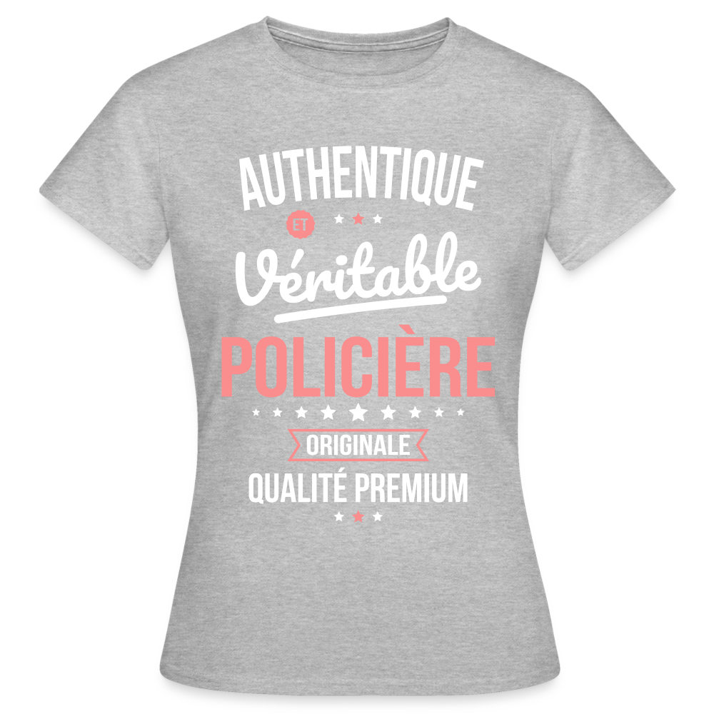 T-shirt Femme - Authentique et véritable Policière - gris chiné