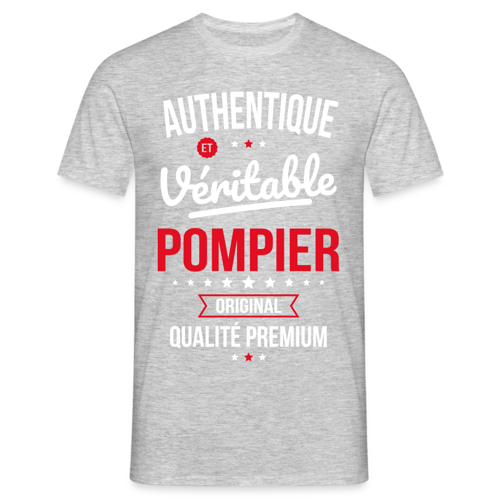 T-shirt Homme - Authentique et véritable Pompier - gris chiné