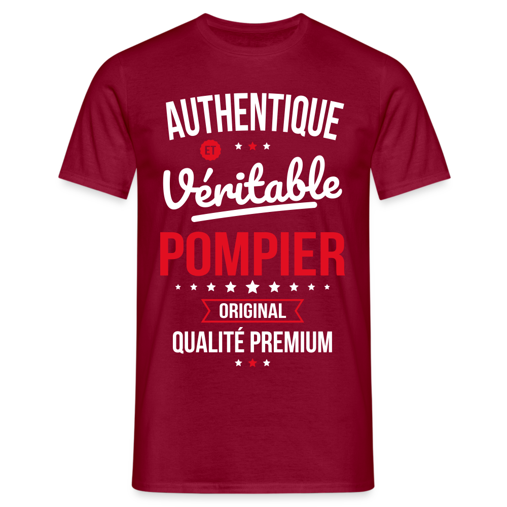 T-shirt Homme - Authentique et véritable Pompier - rouge brique