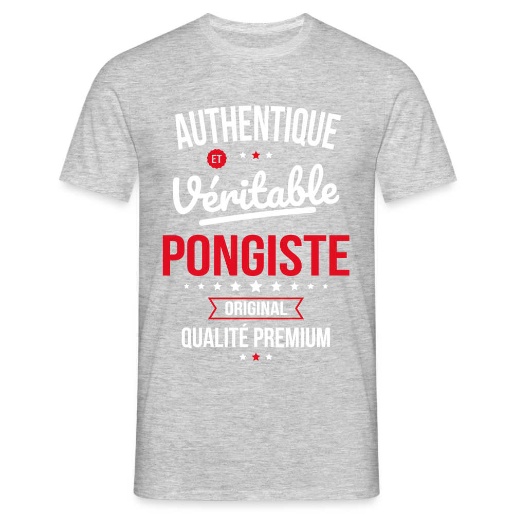 T-shirt Homme - Authentique et véritable Pongiste - gris chiné