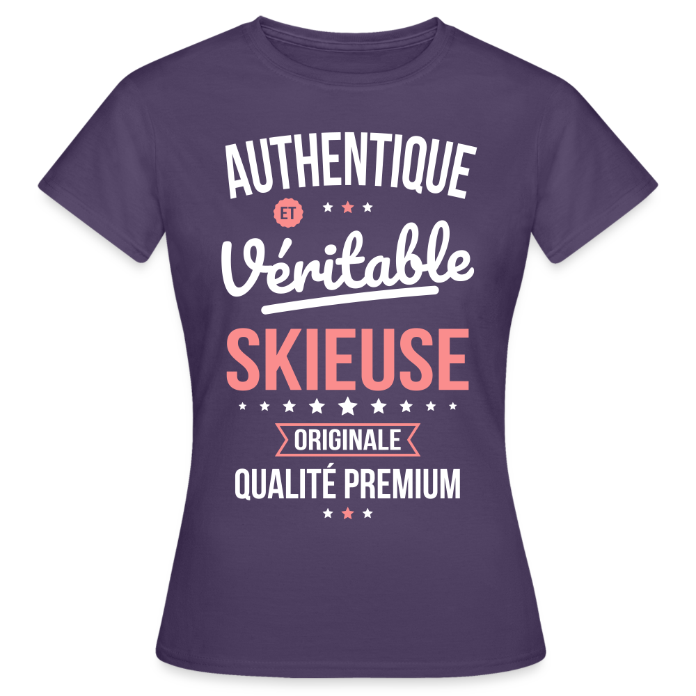 T-shirt Femme - Authentique et véritable Skieuse - violet foncé