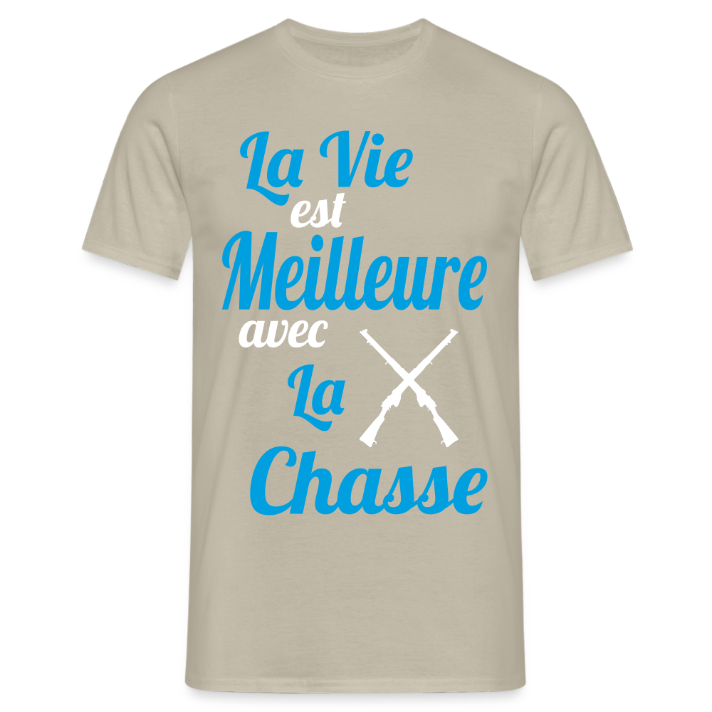 T-shirt Homme - La vie est meilleure avec la Chasse - beige sable