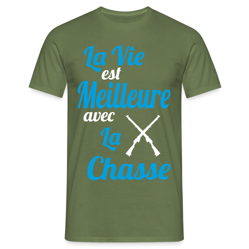 T-shirt Homme - La vie est meilleure avec la Chasse - vert militaire