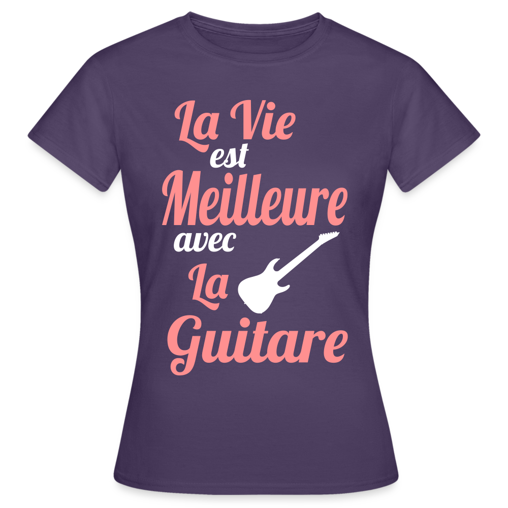 T-shirt Femme - La vie est meilleure avec la Guitare - violet foncé