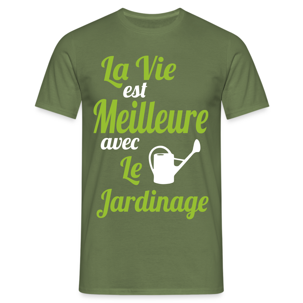 T-shirt Homme - La vie est meilleure avec le jardinage - vert militaire