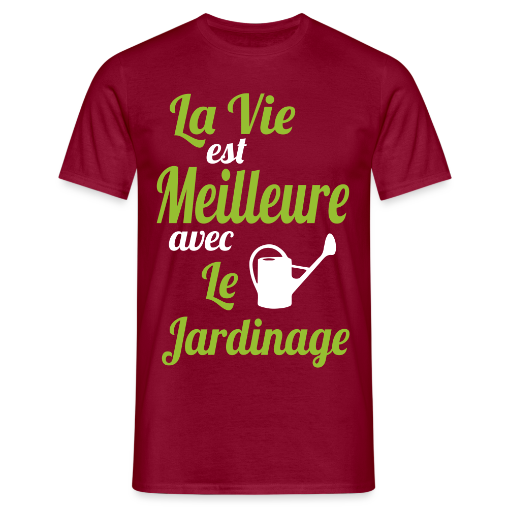 T-shirt Homme - La vie est meilleure avec le jardinage - rouge brique