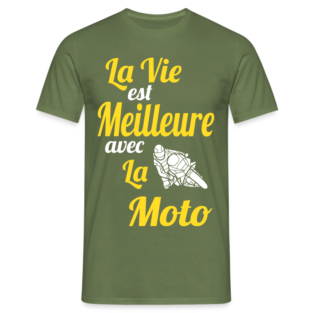 T-shirt Homme - La vie est meilleure avec la Moto - vert militaire