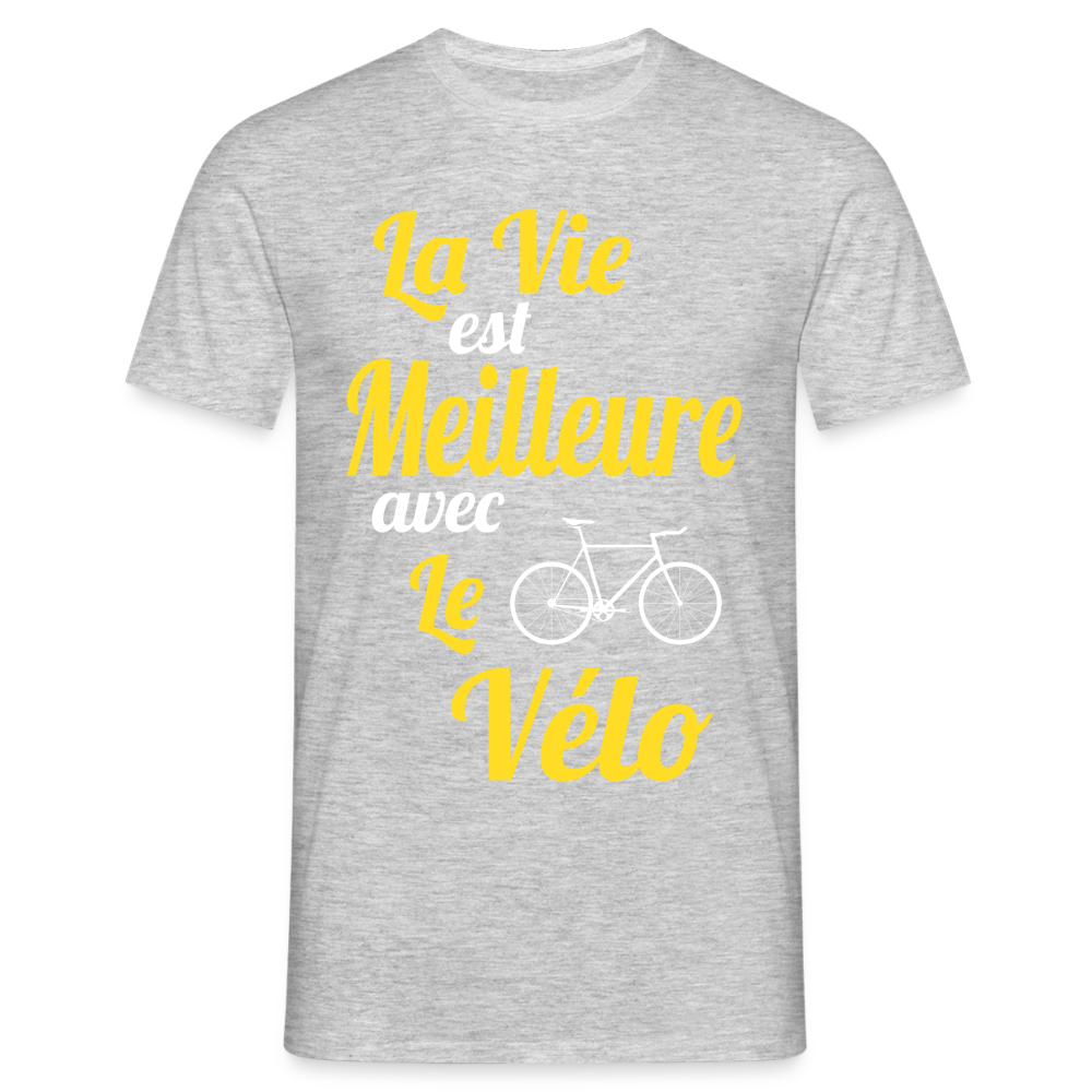 T-shirt Homme -  La vie est meilleure avec le Vélo - gris chiné