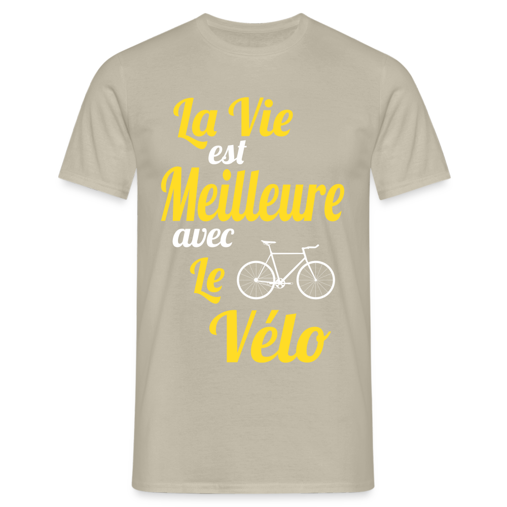 T-shirt Homme -  La vie est meilleure avec le Vélo - beige sable